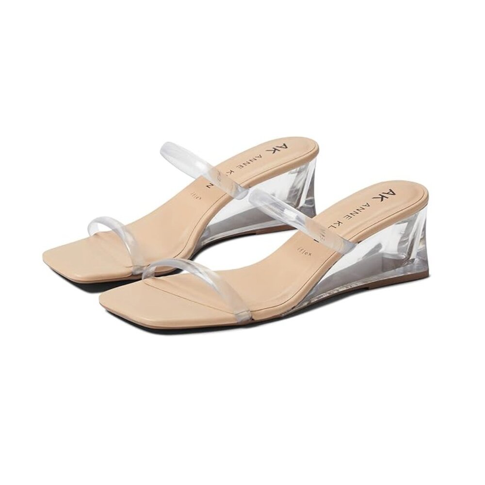 Anne Klein iflex Wanita Clear Wedge Heels Sandals Low Kitten Heel Open Toe Strap